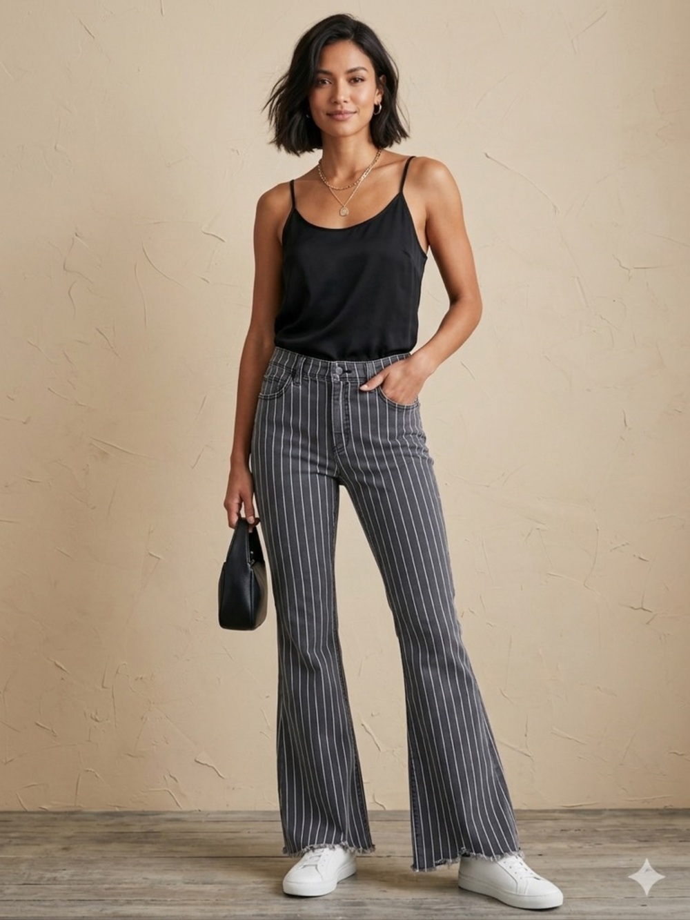 EUC KanCan 5/26 Pinstripe Flare Jeans Retro 70s Boho Railroad Stripe 31" Inseam